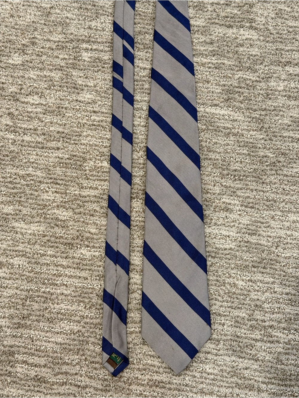 Lauren Ralph Lauren Men's Tie 100% Silk Striped Navy Blue Grey Made in USA